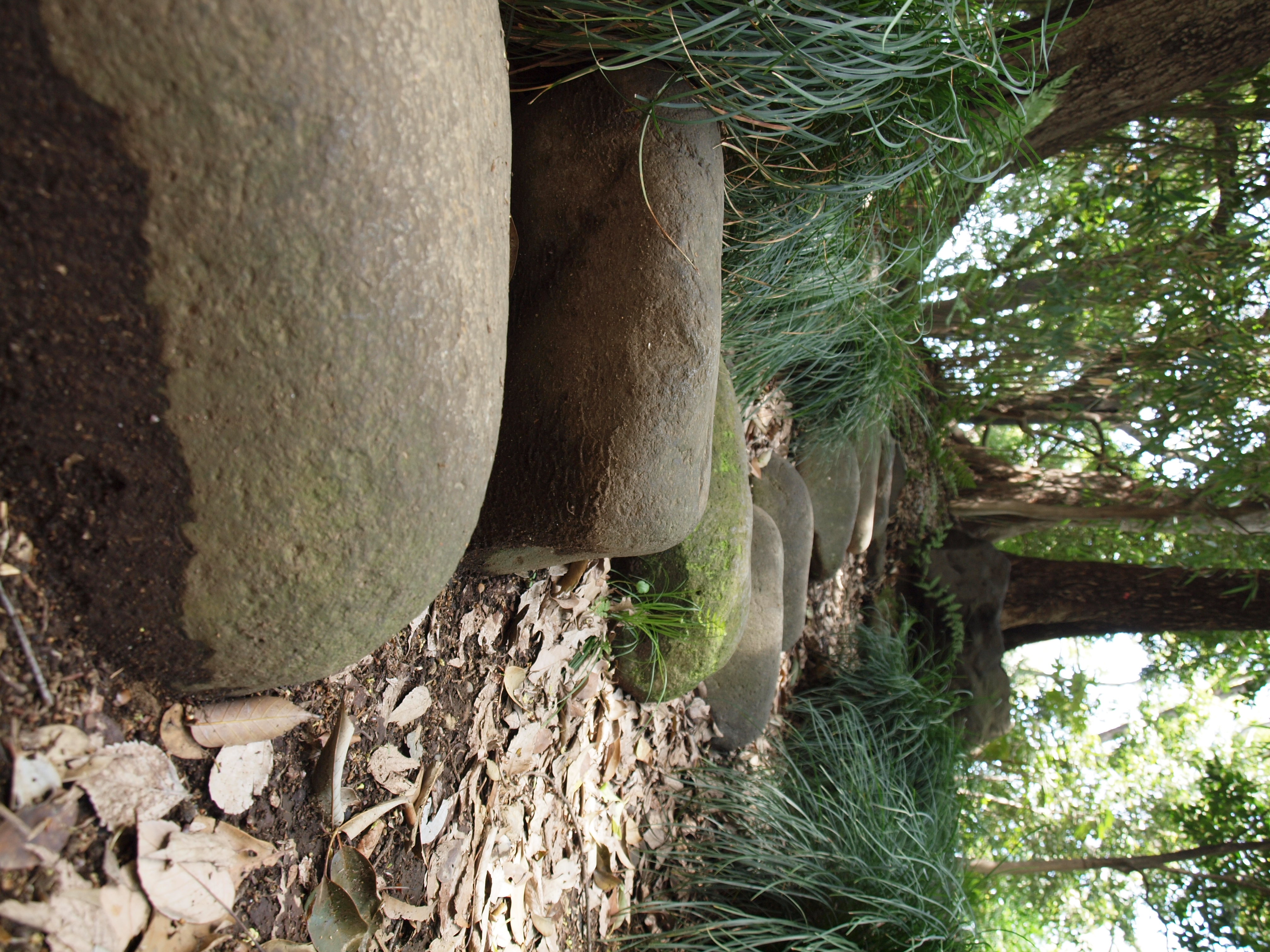 <b>斜面に石段上に並べられた飛び石。地面すれすれからだと、目で見ているのとはずいぶん違う雰囲気になる<br>ZUIKO DIGITAL ED 14-42mm F3.5-5.6 / 4,032×3,024 / 1/13秒 / F5.6 / -0.3EV / ISO200 / WB:太陽光</b>