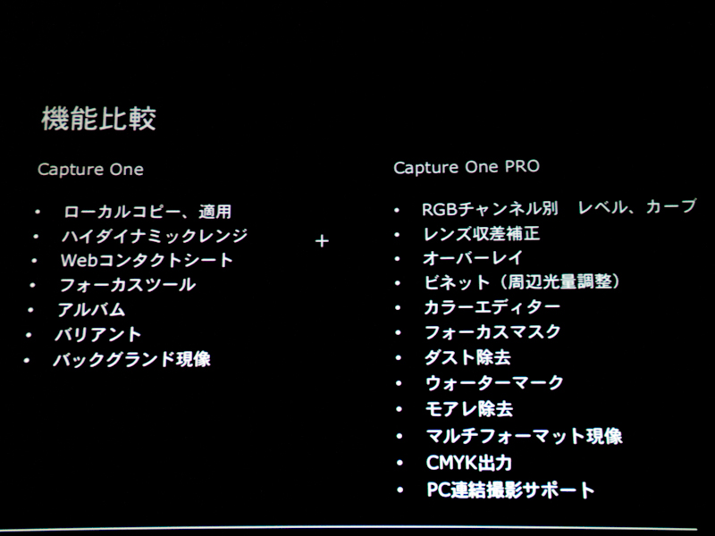 <b>Capture One 5と同Proの機能比較</b>