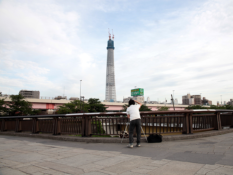 <b>場所によってはツリーの左右の稜線が対称にならず、ねじれたように見える。こうしたポイントを探してみるのも楽しい。（桜橋上から）</b>