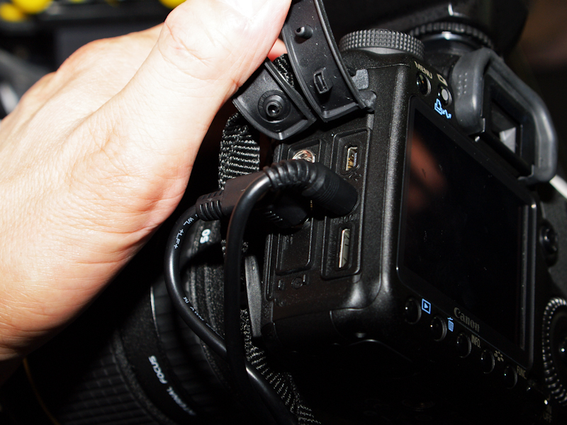 <b>カメラのビデオ出力とレリーズ出力にケーブルを接続して使用する</b>