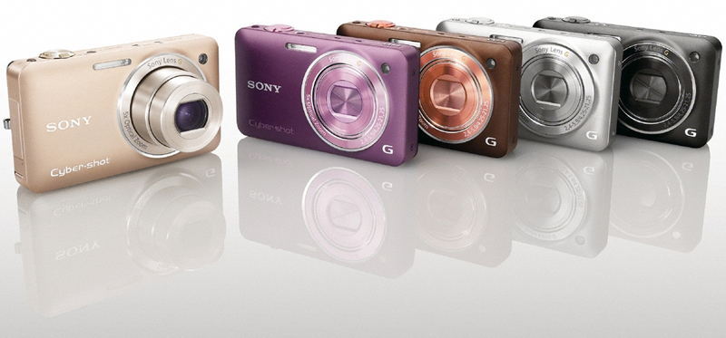 <b>サイバーショットDSC-WX5。左から、ゴールド、バイオレット、ブラウン、シルバー、ブラック</b>