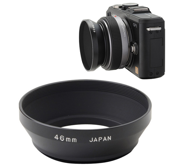 <b>メタルフードW-L 46mmブラック（E-6311）の装着例</b>