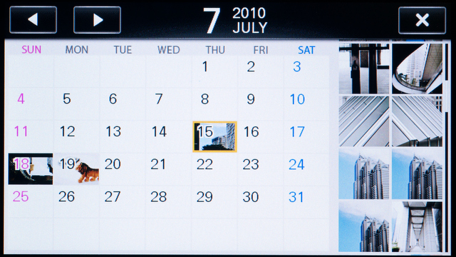 <b>カレンダー表示は8コマだけだが撮った画像が表示される。こういうのは親切でいいと思う</b>