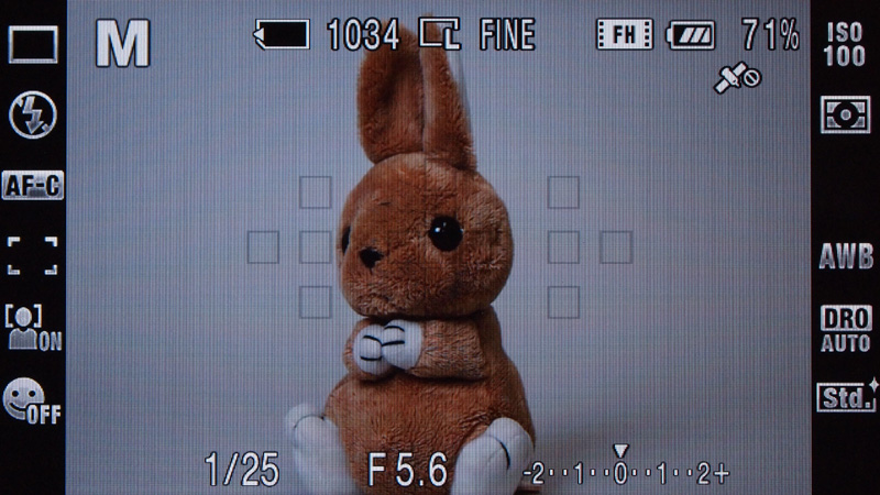 <b>撮影画面。右上にGPSの状況を示すアイコンを表示（屋内のため受信不可の状態）</b>