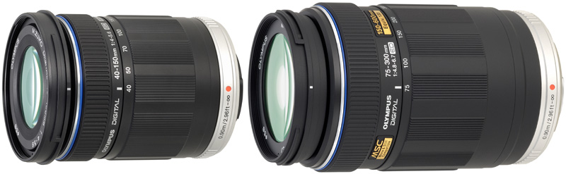 <b>M.ZUIKO DIGITAL ED 40-150mm F4-5.6（左）とM.ZUIKO DIGITAL ED 75-300mm F4.8-6.7（右）</b>