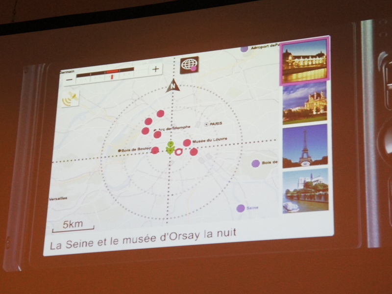 <b>地図上にプロットされているのは著名観光地とその写真。写真を見て、行きたい場所を決めて、同じ構図で撮影する、といったことが可能</b>