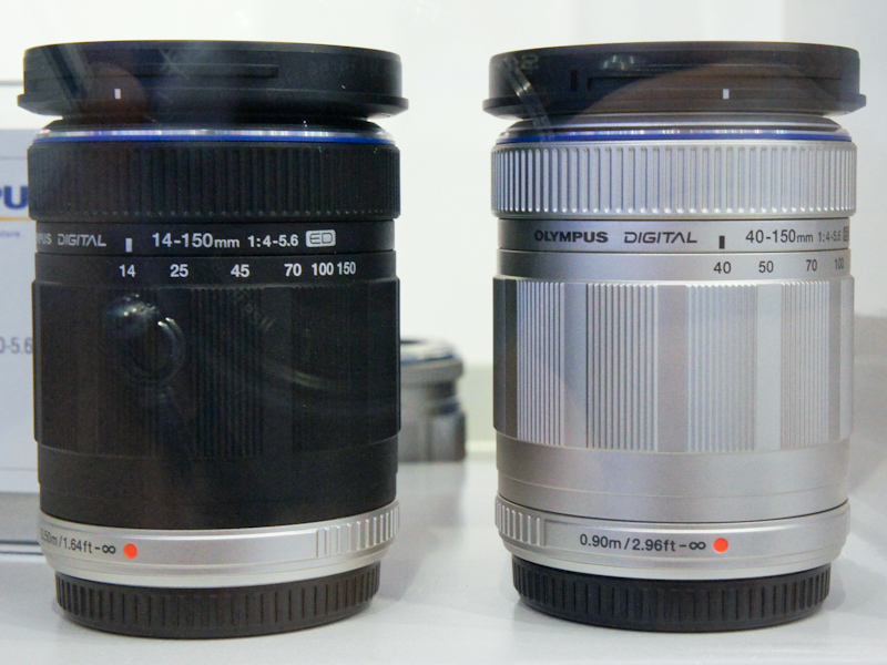 <b>M.ZUIKO DIGITAL ED 40-150mm F4.0-5.6（右）。M.ZUIKO DIGITAL ED 14-150mm F4-5.6とほとんど同じ大きさとなっている</b>