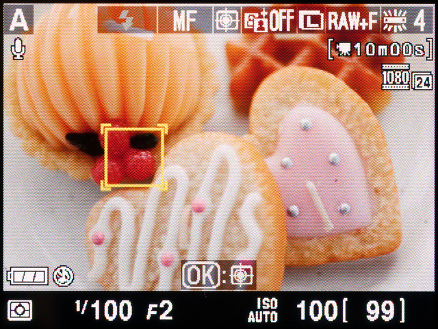 <b>被写体が動くと測距エリアのフレームも移動して追いかけてくれる。ほかの部分と違う色の部分だと追尾成功率が高い</b>