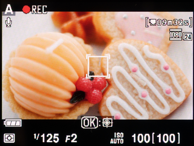 <b>動画撮影中の画面。16：9比率なので画面上下はカットされるが、ライブビュー状態ではどこまで画面に写るのかを見ることはできない</b>