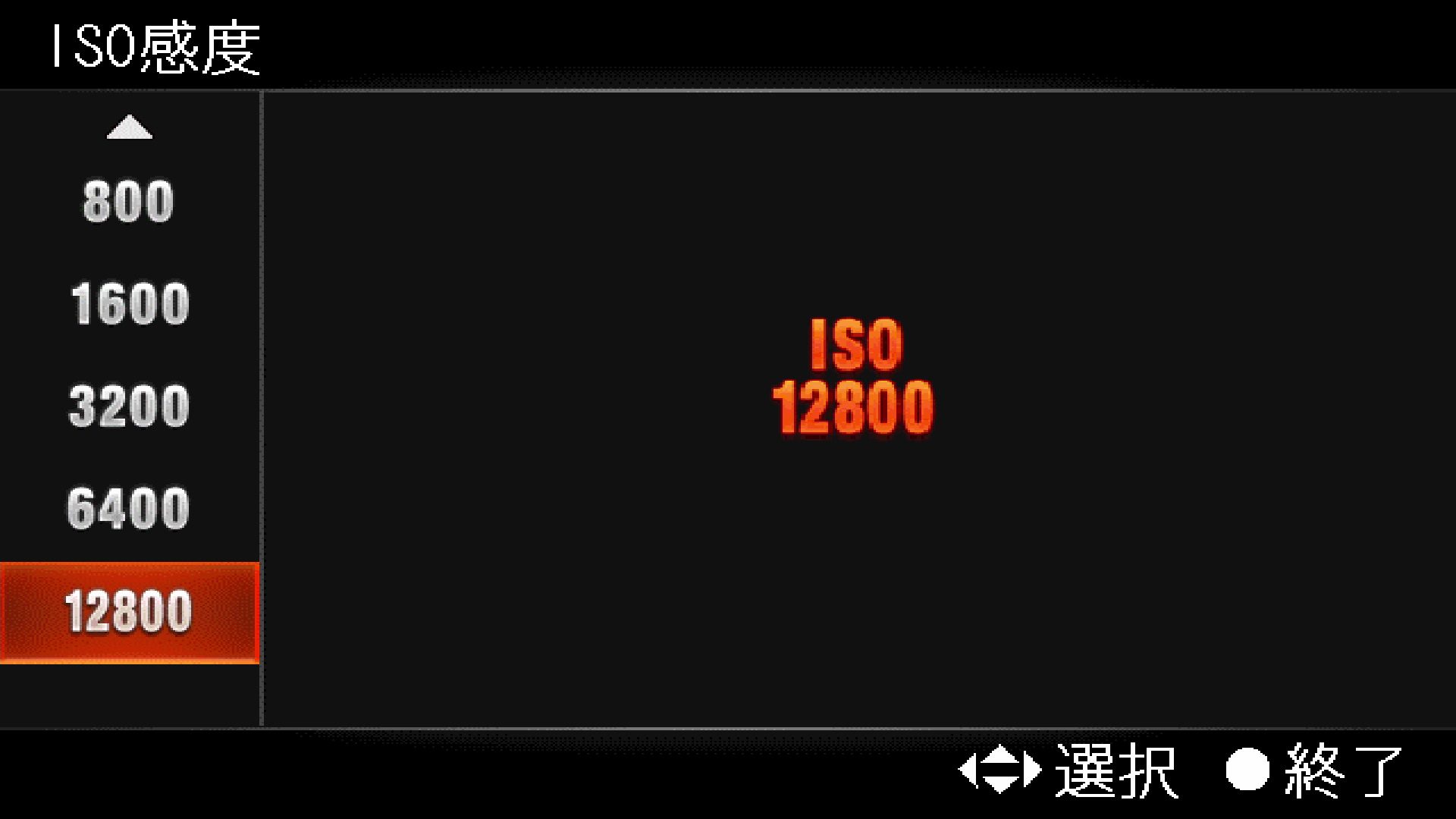 <b>最高感度はISO12800。感度設定ステップは1EV。カスタム設定で1/3EVステップでの感度設定とISOオート上限設定を許可してくれるとうれしいのだが……</b>