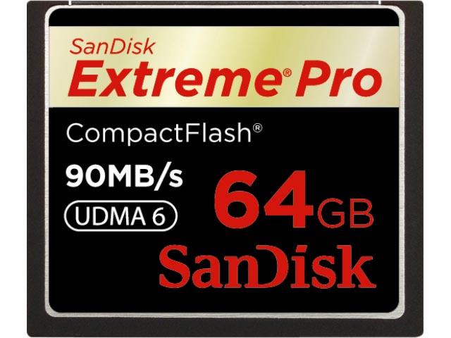 <b>Extreme Pro CF 64GB。読取り/書込み速度は最大60MB/秒。16GB、32GBもラインナップ</b>