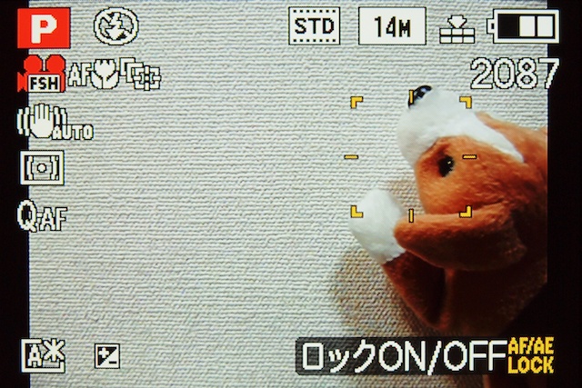 <b>オートフォーカスモードを「追尾AF」に設定すると、固有の追尾AF枠が表示されるので、そのAF枠にピントを合わせたい被写体を重ねて、AF/AE LOCKボタンを押して被写体をロックさせる。ロックが成功すると追尾AF枠は黄色に変わるが、失敗すると追尾AF枠は赤く点滅したあと消える</b>