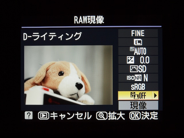 <b>RAW現像時の画面表示（D7000）</b>