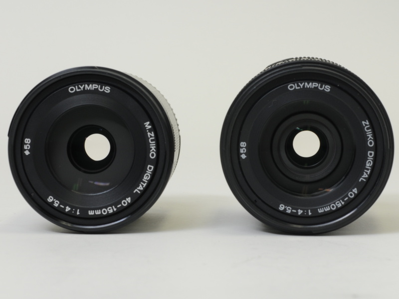 <b>M.ZUIKO DIGITAL ED 40-150mm F4-5.6（左）のほうが若干細身だ。フィルター径はどちらも58mmで同じ</b>