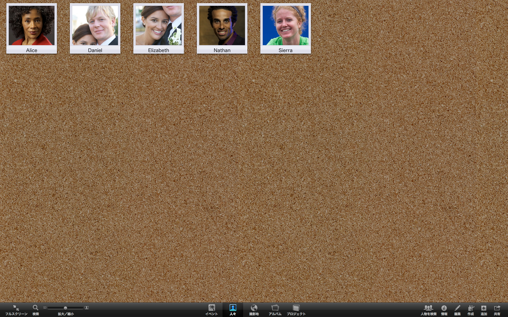 <b>こちらは「人々」の画面。名前が付いている人はこんなふうに表示される（Apertureのサンプル画像）</b>