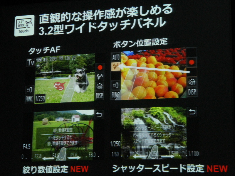 <b>3.2型のタッチパネル式液晶モニターを搭載</b>