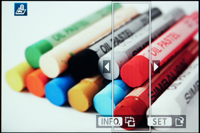 <b>「ジオラマ風」はシャープに見える位置を動かせる。また、縦位置方向に切り替えることもできる</b>