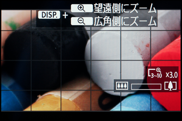 <b>「DISP」ボタンと「拡大」、「縮小」ボタンでデジタルズームの倍率を3倍から10倍の範囲で変えられる</b>