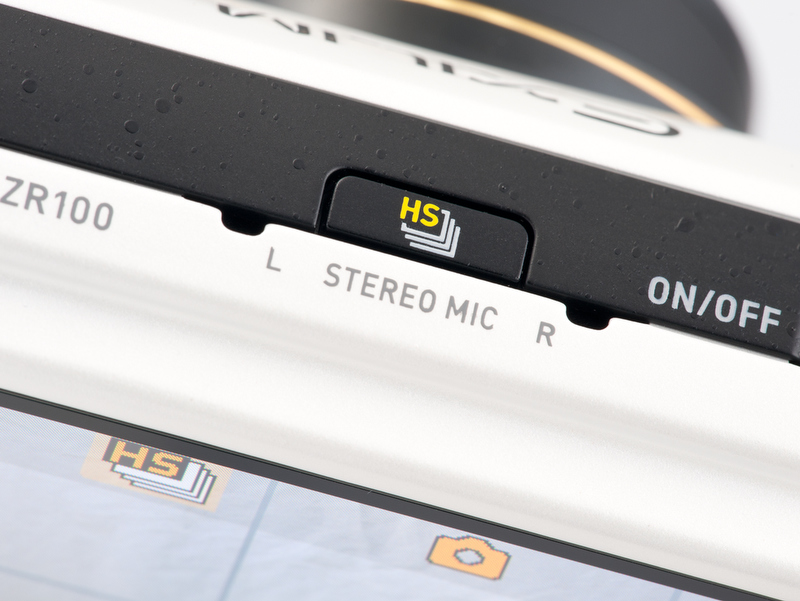 <b>連写関連のメニューは「HS」ボタンから。その左右にはステレオマイクが内蔵されている</b>