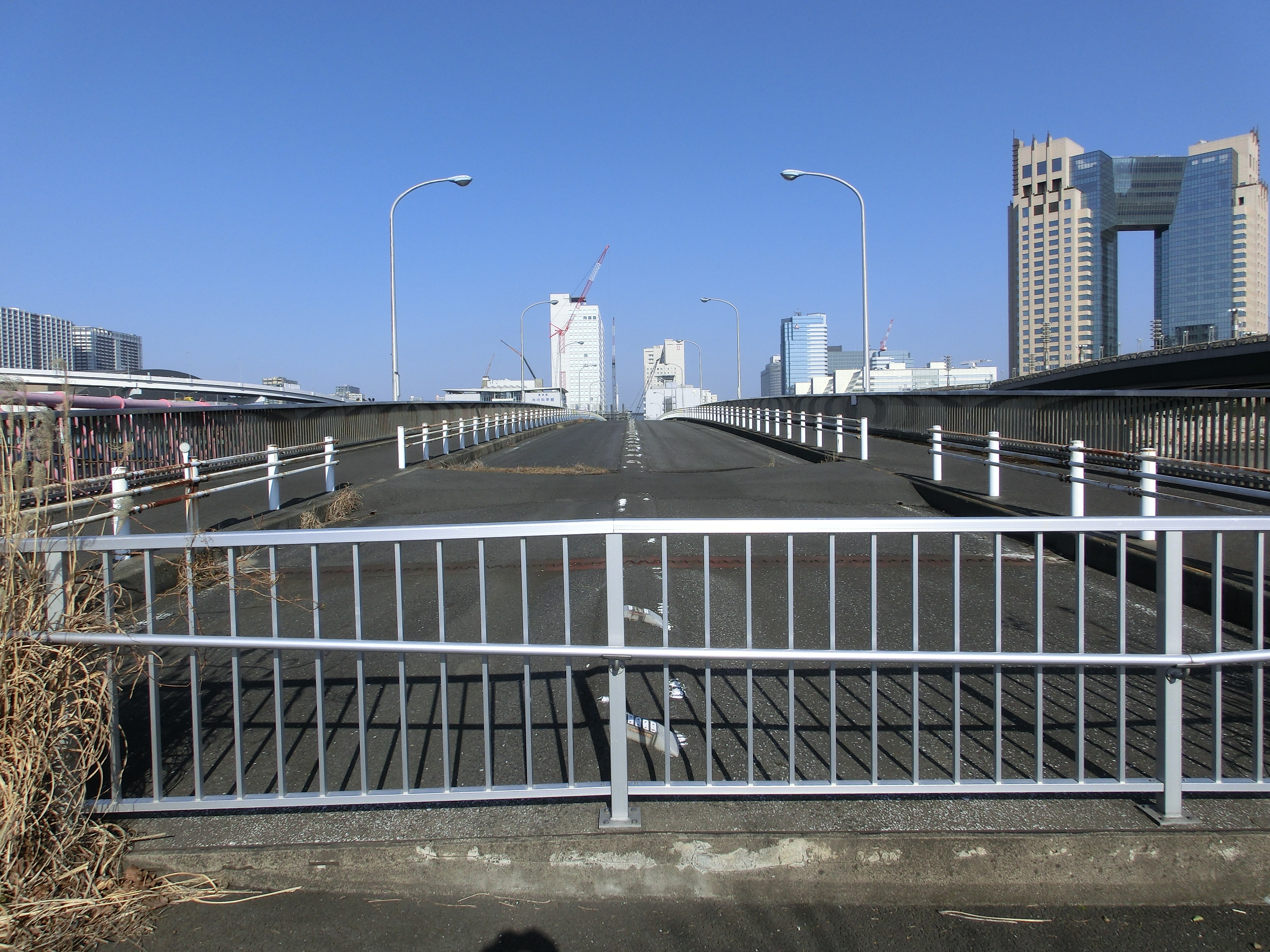 <b>こちらの青海橋も有明とお台場をつないでいる橋で、もとは工事用の仮設橋らしい。現在は車両は通行止めだが、歩行者は通れる。EX-ZR100 / 4,000×3,000 / 1/320秒 / F7.9 / -0.7EV / ISO100 / WB:オート / 4.24mm（24mm相当）</b>