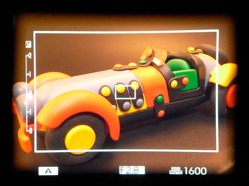 <b>OVF通常表示<br>OVFのブライトフレームは、液晶パネルに表示したものを投影している。撮影シーンに依存せず、常に明るいフレームが確認できる</b>