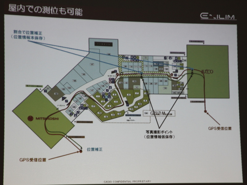 <b>ジオタグ補正のイメージ。自律測位で記録した経路を、GPS信号とのズレを踏まえてあとから補正する</b>
