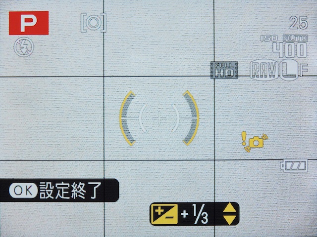 <b>露出補正が操作しやすいのも評価したい。十字キーの上に割り当てられた露出補正ボタンを押してから、上下ボタンやコマンドダイヤルで設定。MENU/OKボタンを押さない限り、撮影後も継続的に補正値を変えられるのだ</b>