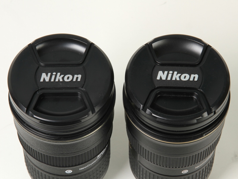 <b>フロントキャップ部。左がニッコールタンブラー24-70</b>
