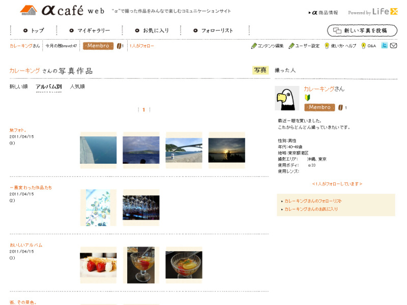 <b>アルバム別表示画面</b>