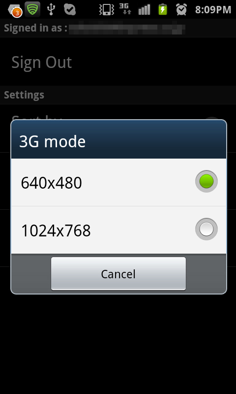 <b>3Gと無線LANで、取得する写真のサイズを2種類から変更可能</b>