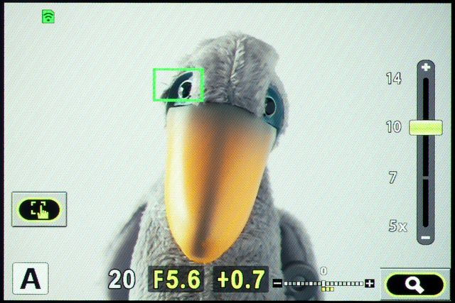 <b>画面にタッチすると、その場所に拡大枠が表示される。十字キー操作なしでダイレクトにポイントを指定できるのが便利で快適</b>