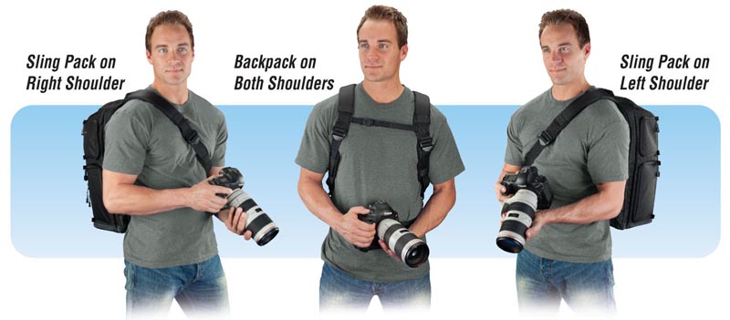 <b>両肩、右肩斜め掛け、左肩斜め掛けの3通りの背負い方が可能</b>