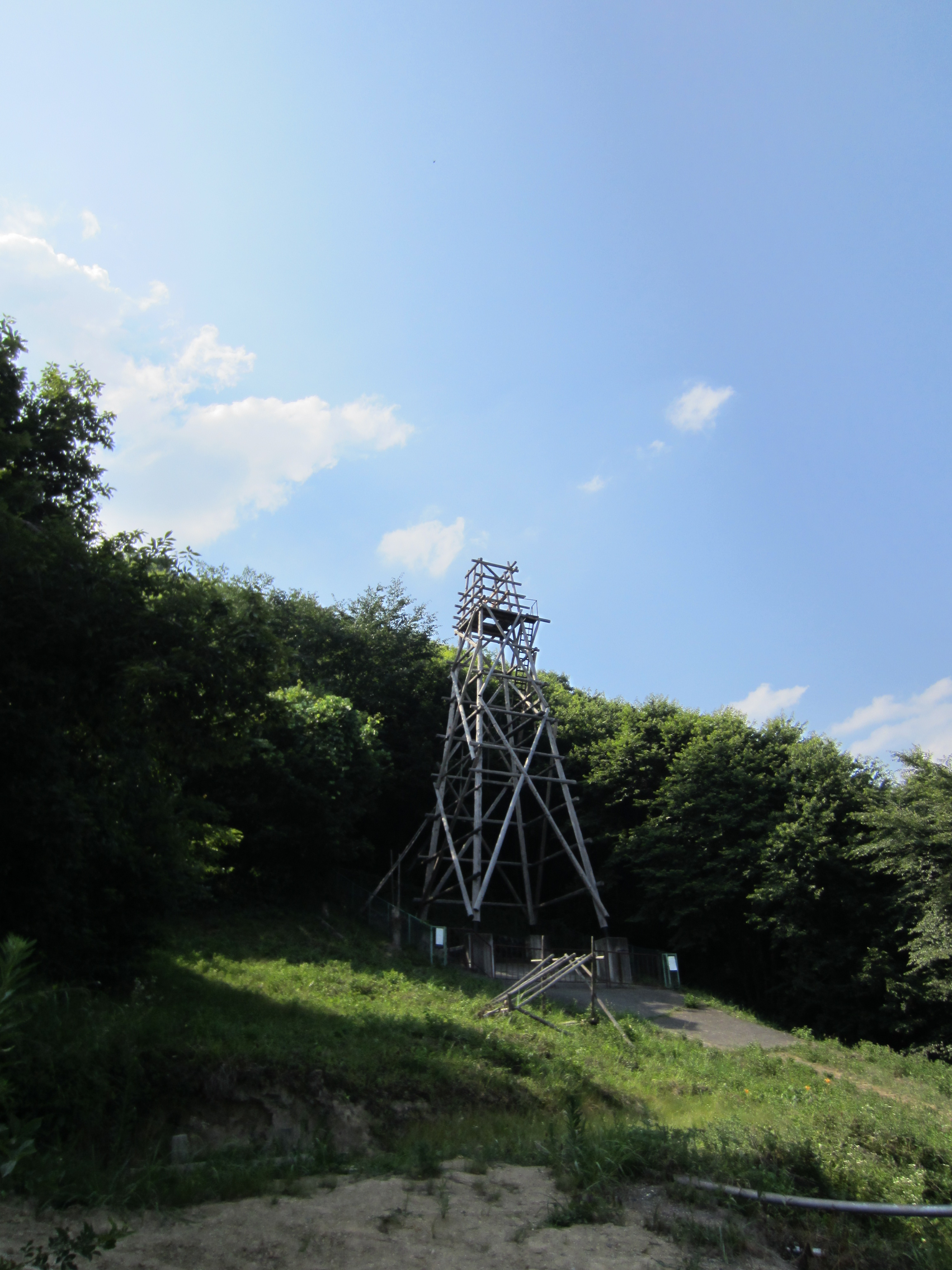 <b>オートで撮影。10月に行われる龍勢祭りで竹で作られた手作りロケットを打ち上げる高さ約20mの櫓。実際の打ち上げもこんな近くで撮影してみたいものです。IXY 410F / 約1.9MB / 3,000×4,000 / 1/400秒 / F8 / 0EV / ISO250 / オート / WB:オート / 4.3mm</b>