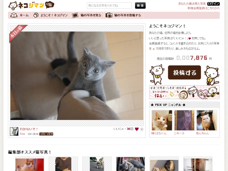 <b>「ネコジマン」のトップページ</b>