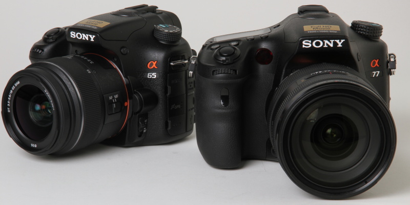 <b>撮像素子やEVFなど共通点も多い2機種。用途や撮影シーンに応じて選びたい（右：α77）</b>