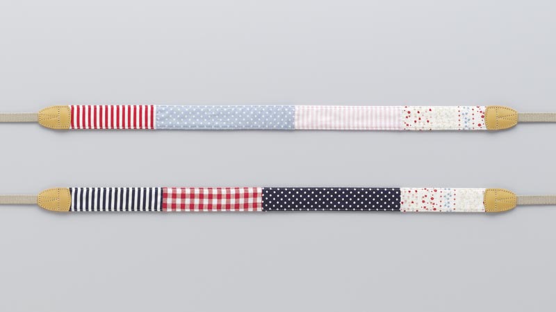 <b>パッチワークストラップ。上がピンク×ライトブルー、下がネイビー×レッド</b>