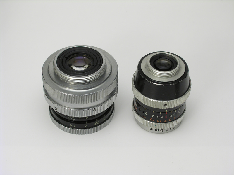 <b>Cマウントレンズ（左）とDマウントレンズ</b>