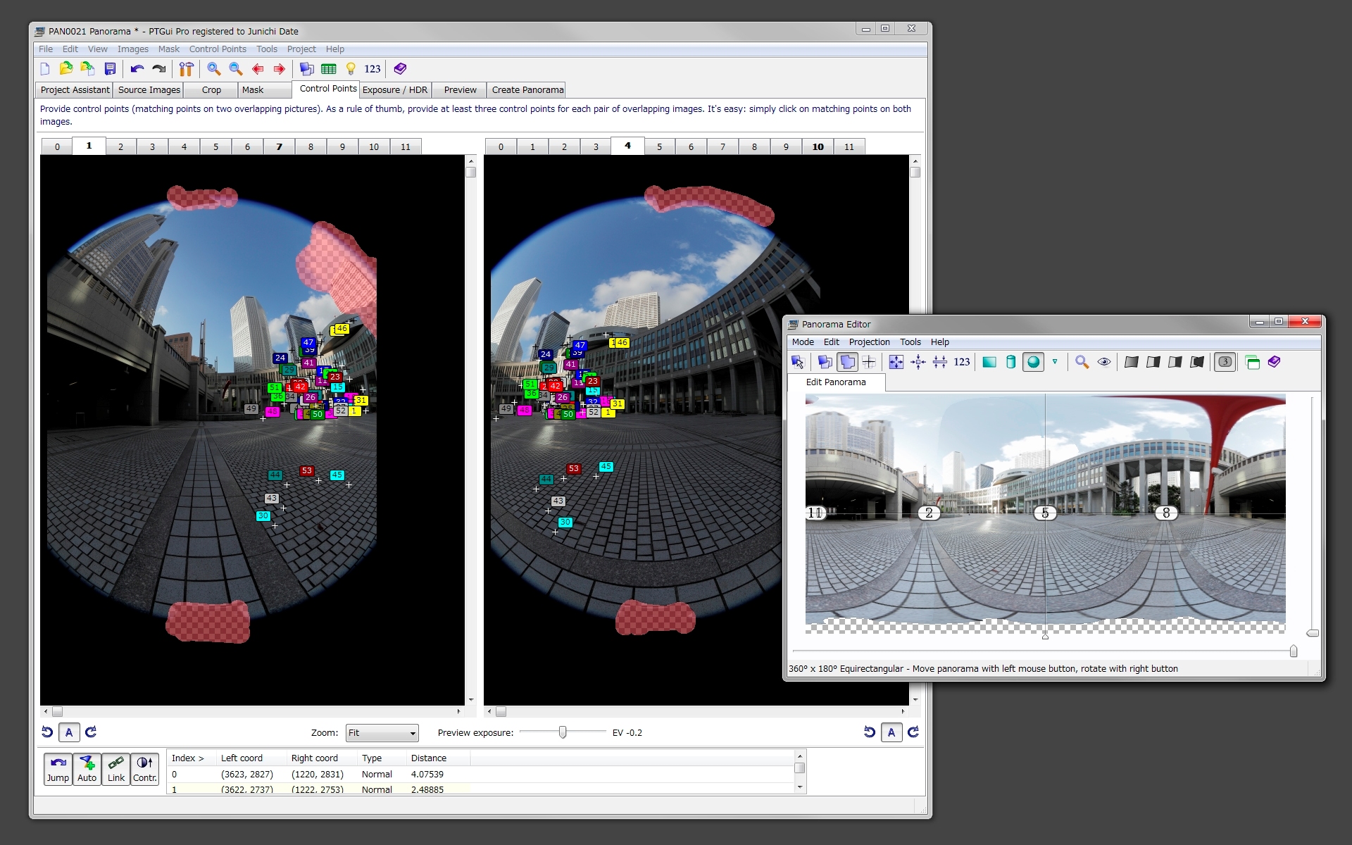 <b>2.PTGuiに素材を読み込み、[Align Image]ボタンを押すだけで、自動的に近似点を探してパノラマ合成してくれる。必要に応じて不要な部分をマスク処理したり、近似点を手動で指定することで、より高度なパノラマ合成が可能だ</b>