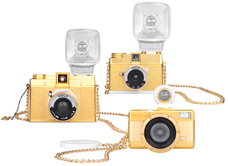 <b>Diana Mini Gold（奥）、Diana F+ Gold Edition（左）、Fisheye2 Gold Edition（手前）</b>