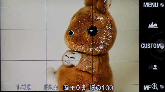 <b>ピーキング表示もLA-EA2をつけた状態で行なえる。機能はEマウントレンズ装着時と同等。これが望遠レンズ使用時に使いやすく便利だった</b>