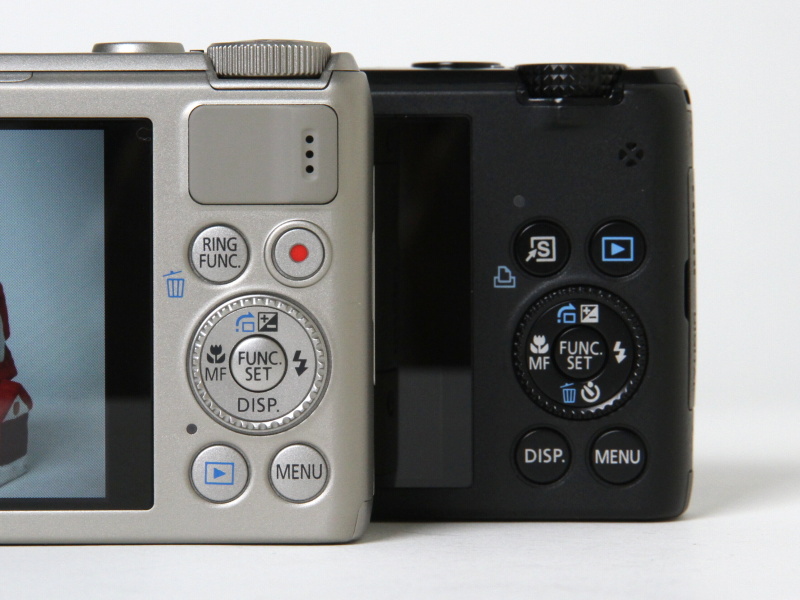 <b>掲載済みの「写真で見る」より、左がS100、右がS95。S95のモードダイヤルはカッコ良かったが、固くて多少回すのに苦労する時もあった</b>