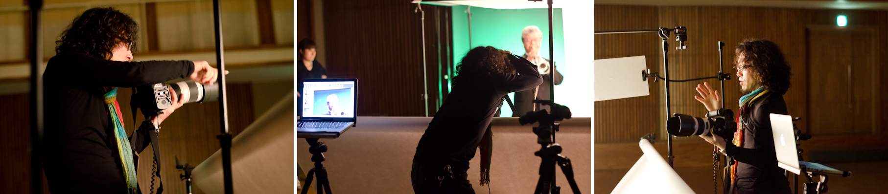 <b>ライティングの微調整が完璧になり、途中いくつかポーズを変えて撮っていき、１時間ほどで撮影は無事終了。望月事務所御用達フォルクスワーゲンのバンは、同じシリーズで3代目になるというT3バナゴン・カラット1991年式。ロングタイプのサベージやセットペーパーも余裕で積める。</b>