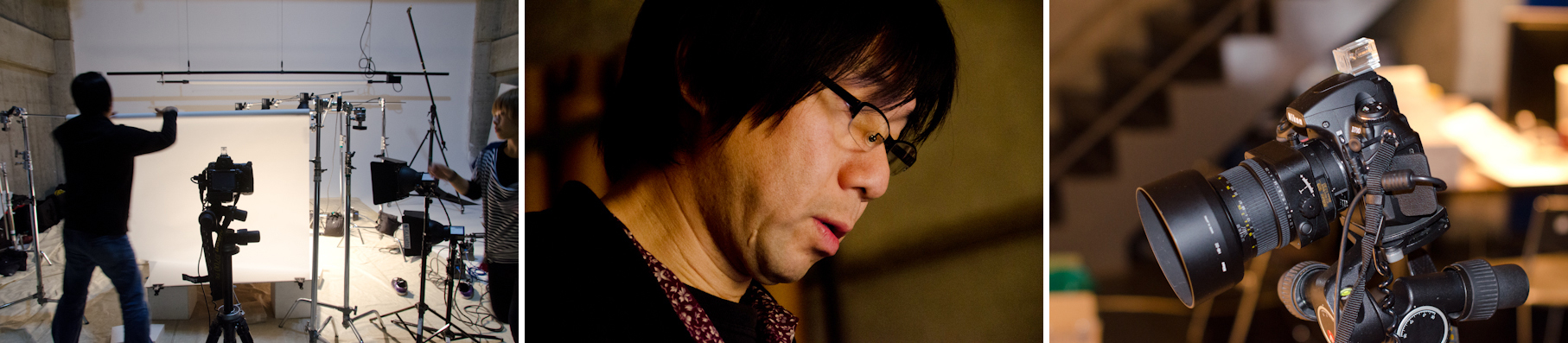 <b>ササキスタジオ時代からの先輩、本田勝さんとは長い付き合い。本田さんはニコンD700に超シャープなマクロレンズのPC-E MICROニッコール85mm F2.8 Dを多用。こちらは望月チームとはまたひと味違うアプローチで、淡々と進んでいた。</b>