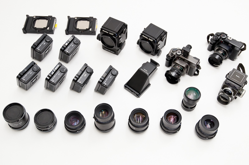 <b>マミヤRZ67シリーズと、レンズシステム。マミヤ7と7II。そしてローライフレックス2.8GX。</b>