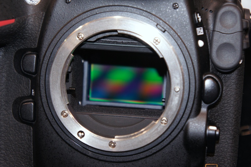 <b>D800Eの撮像素子表面。D800と見た目に変わりはない</b>