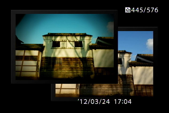 <b>MRモードなどで撮影されたグループ画像は、再生時にこのように表示される。そして、ズームレバーを望遠側（時計回転方向）に操作すると展開される（シャッター前後の数秒を自動で動画記録する「回想フォト」は例外）。</b>