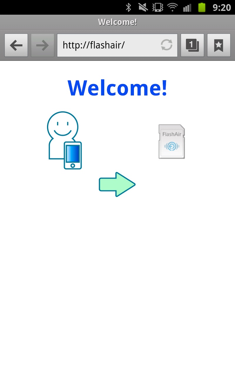 <b>ブラウザ経由でFlashAirにアクセス（初回接続時の画面）</b>