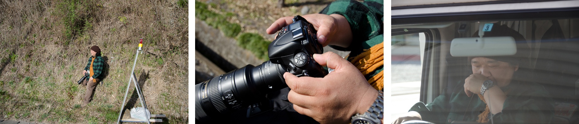 <b>いよいよ大井川鉄道のSLが見える川沿いの場所へ来た。実は取材にかこつけてボク自身もとても楽しみにして来ている、そして今日と明日は自分でも“偽鉄”として（笑）、列車を撮影してその写真を中井先生に見てもらうのだ。クルマの運転も素早いのだが、現場へ到着してすぐに撮影ポイントを探す素早い行動には感動した。中井さんは太っているわけじゃなくって、身体がすごく大きいだけなんだ（笑）</b>