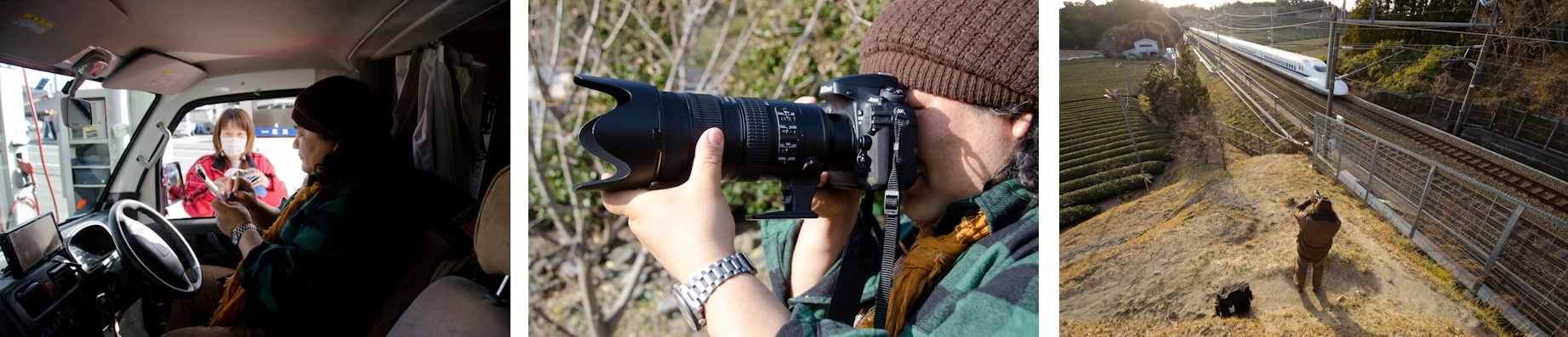 <b>SL撮影の後には、別の場所で再び新幹線の撮影へと向かった。高台から見える夕陽に照らされた逆光の新幹線が、きっとカッコ良く撮られたことだろう。ボクの撮った新幹線流し撮りはなぜか上下グニャグニャにしかならない……（笑）</b>