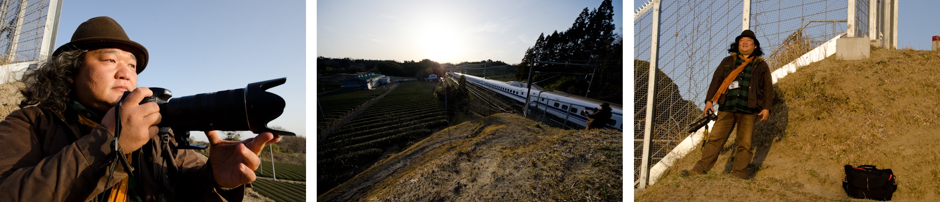<b>SL撮影の後には、別の場所で再び新幹線の撮影へと向かった。高台から見える夕陽に照らされた逆光の新幹線が、きっとカッコ良く撮られたことだろう。ボクの撮った新幹線流し撮りはなぜか上下グニャグニャにしかならない……（笑）</b>